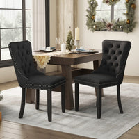 2x Velvet Dining Chairs Upholstered Tufted Kithcen Chair with Solid Wood Legs Stud Trim and Ring-Black dining Kings Warehouse 