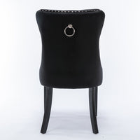 2x Velvet Dining Chairs Upholstered Tufted Kithcen Chair with Solid Wood Legs Stud Trim and Ring-Black dining Kings Warehouse 