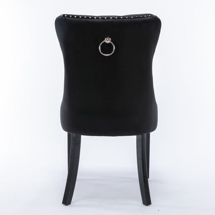 2x Velvet Dining Chairs Upholstered Tufted Kithcen Chair with Solid Wood Legs Stud Trim and Ring-Black dining Kings Warehouse 