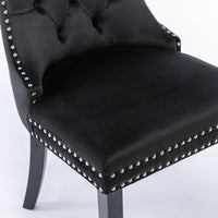 2x Velvet Dining Chairs Upholstered Tufted Kithcen Chair with Solid Wood Legs Stud Trim and Ring-Black dining Kings Warehouse 