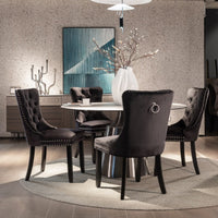 2x Velvet Dining Chairs Upholstered Tufted Kithcen Chair with Solid Wood Legs Stud Trim and Ring-Black dining Kings Warehouse 
