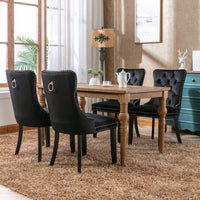 2x Velvet Dining Chairs Upholstered Tufted Kithcen Chair with Solid Wood Legs Stud Trim and Ring-Black dining Kings Warehouse 