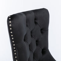 2x Velvet Dining Chairs Upholstered Tufted Kithcen Chair with Solid Wood Legs Stud Trim and Ring-Black dining Kings Warehouse 