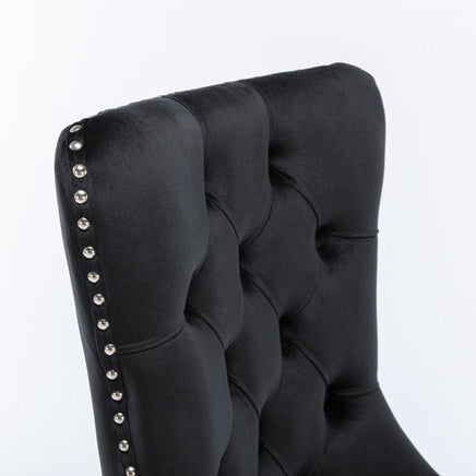 2x Velvet Dining Chairs Upholstered Tufted Kithcen Chair with Solid Wood Legs Stud Trim and Ring-Black dining Kings Warehouse 