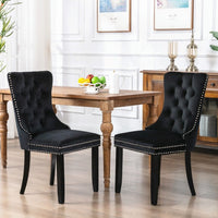2x Velvet Dining Chairs Upholstered Tufted Kithcen Chair with Solid Wood Legs Stud Trim and Ring-Black dining Kings Warehouse 