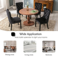 2x Velvet Dining Chairs Upholstered Tufted Kithcen Chair with Solid Wood Legs Stud Trim and Ring-Black dining Kings Warehouse 