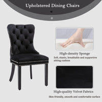 2x Velvet Dining Chairs Upholstered Tufted Kithcen Chair with Solid Wood Legs Stud Trim and Ring-Black dining Kings Warehouse 