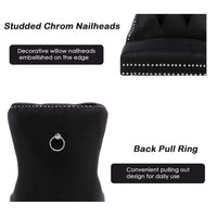 2x Velvet Dining Chairs Upholstered Tufted Kithcen Chair with Solid Wood Legs Stud Trim and Ring-Black dining Kings Warehouse 