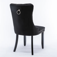 2x Velvet Dining Chairs Upholstered Tufted Kithcen Chair with Solid Wood Legs Stud Trim and Ring-Black dining Kings Warehouse 