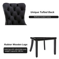 2x Velvet Dining Chairs Upholstered Tufted Kithcen Chair with Solid Wood Legs Stud Trim and Ring-Black dining Kings Warehouse 