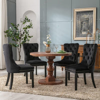 2x Velvet Dining Chairs Upholstered Tufted Kithcen Chair with Solid Wood Legs Stud Trim and Ring-Black dining Kings Warehouse 