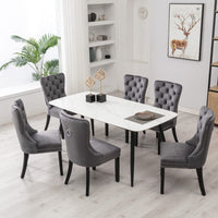 2x Velvet Dining Chairs Upholstered Tufted Kithcen Chair with Solid Wood Legs Stud Trim and Ring-Gray dining Kings Warehouse 