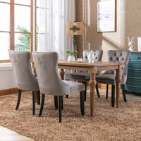 2x Velvet Dining Chairs Upholstered Tufted Kithcen Chair with Solid Wood Legs Stud Trim and Ring-Gray dining Kings Warehouse 