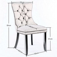 2x Velvet Dining Chairs Upholstered Tufted Kithcen Chair with Solid Wood Legs Stud Trim and Ring-Gray dining Kings Warehouse 