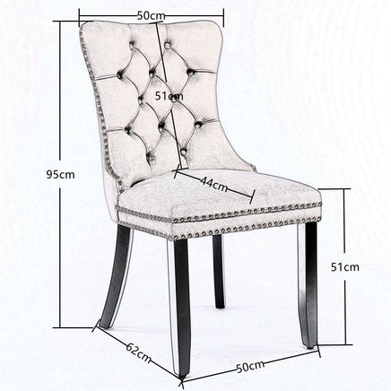 2x Velvet Dining Chairs Upholstered Tufted Kithcen Chair with Solid Wood Legs Stud Trim and Ring-Gray dining Kings Warehouse 