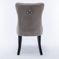 2x Velvet Dining Chairs Upholstered Tufted Kithcen Chair with Solid Wood Legs Stud Trim and Ring-Gray dining Kings Warehouse 