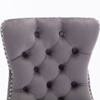 2x Velvet Dining Chairs Upholstered Tufted Kithcen Chair with Solid Wood Legs Stud Trim and Ring-Gray dining Kings Warehouse 