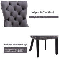 2x Velvet Dining Chairs Upholstered Tufted Kithcen Chair with Solid Wood Legs Stud Trim and Ring-Gray dining Kings Warehouse 