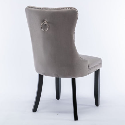 2x Velvet Dining Chairs Upholstered Tufted Kithcen Chair with Solid Wood Legs Stud Trim and Ring-Gray dining Kings Warehouse 