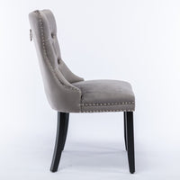 2x Velvet Dining Chairs Upholstered Tufted Kithcen Chair with Solid Wood Legs Stud Trim and Ring-Gray dining Kings Warehouse 