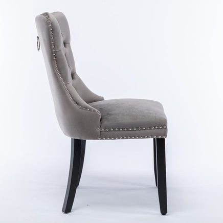2x Velvet Dining Chairs Upholstered Tufted Kithcen Chair with Solid Wood Legs Stud Trim and Ring-Gray dining Kings Warehouse 