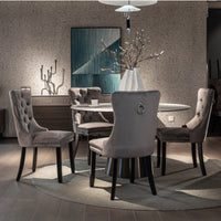2x Velvet Dining Chairs Upholstered Tufted Kithcen Chair with Solid Wood Legs Stud Trim and Ring-Gray dining Kings Warehouse 