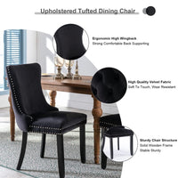 2x Velvet Upholstered Dining Chairs Tufted Wingback Side Chair with Studs Trim Solid Wood Legs for Kitchen dining Kings Warehouse 