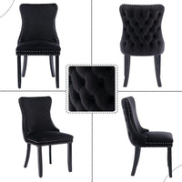 2x Velvet Upholstered Dining Chairs Tufted Wingback Side Chair with Studs Trim Solid Wood Legs for Kitchen dining Kings Warehouse 