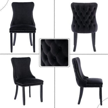 2x Velvet Upholstered Dining Chairs Tufted Wingback Side Chair with Studs Trim Solid Wood Legs for Kitchen dining Kings Warehouse 