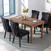 2x Velvet Upholstered Dining Chairs Tufted Wingback Side Chair with Studs Trim Solid Wood Legs for Kitchen dining Kings Warehouse 