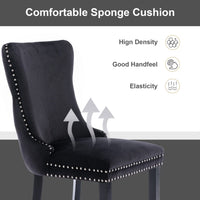 2x Velvet Upholstered Dining Chairs Tufted Wingback Side Chair with Studs Trim Solid Wood Legs for Kitchen dining Kings Warehouse 