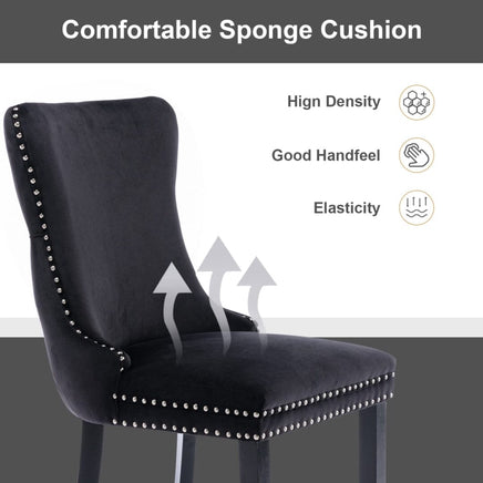 2x Velvet Upholstered Dining Chairs Tufted Wingback Side Chair with Studs Trim Solid Wood Legs for Kitchen dining Kings Warehouse 