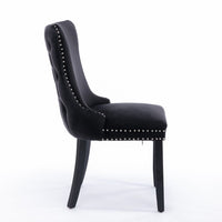 2x Velvet Upholstered Dining Chairs Tufted Wingback Side Chair with Studs Trim Solid Wood Legs for Kitchen dining Kings Warehouse 