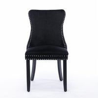 2x Velvet Upholstered Dining Chairs Tufted Wingback Side Chair with Studs Trim Solid Wood Legs for Kitchen dining Kings Warehouse 