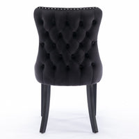 2x Velvet Upholstered Dining Chairs Tufted Wingback Side Chair with Studs Trim Solid Wood Legs for Kitchen dining Kings Warehouse 