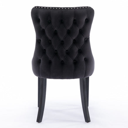 2x Velvet Upholstered Dining Chairs Tufted Wingback Side Chair with Studs Trim Solid Wood Legs for Kitchen dining Kings Warehouse 