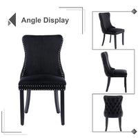 2x Velvet Upholstered Dining Chairs Tufted Wingback Side Chair with Studs Trim Solid Wood Legs for Kitchen dining Kings Warehouse 