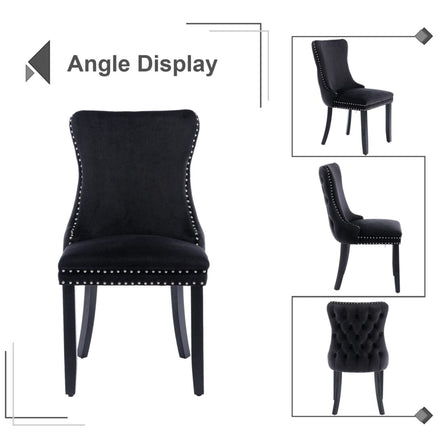 2x Velvet Upholstered Dining Chairs Tufted Wingback Side Chair with Studs Trim Solid Wood Legs for Kitchen dining Kings Warehouse 