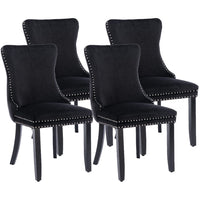 2x Velvet Upholstered Dining Chairs Tufted Wingback Side Chair with Studs Trim Solid Wood Legs for Kitchen dining Kings Warehouse 