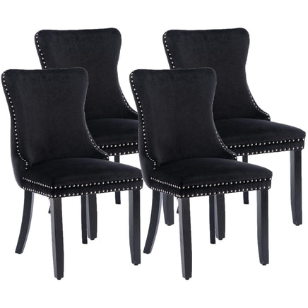 2x Velvet Upholstered Dining Chairs Tufted Wingback Side Chair with Studs Trim Solid Wood Legs for Kitchen dining Kings Warehouse 