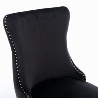 2x Velvet Upholstered Dining Chairs Tufted Wingback Side Chair with Studs Trim Solid Wood Legs for Kitchen dining Kings Warehouse 