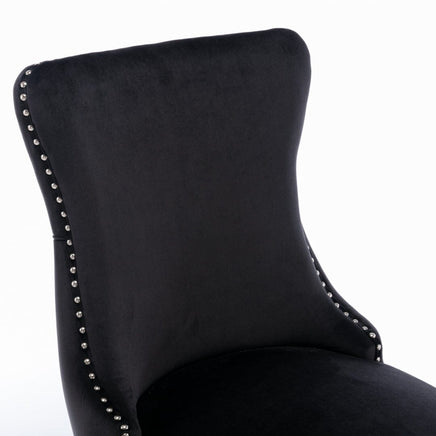 2x Velvet Upholstered Dining Chairs Tufted Wingback Side Chair with Studs Trim Solid Wood Legs for Kitchen dining Kings Warehouse 