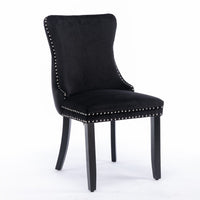 2x Velvet Upholstered Dining Chairs Tufted Wingback Side Chair with Studs Trim Solid Wood Legs for Kitchen dining Kings Warehouse 