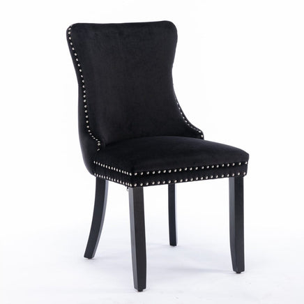2x Velvet Upholstered Dining Chairs Tufted Wingback Side Chair with Studs Trim Solid Wood Legs for Kitchen dining Kings Warehouse 