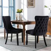 2x Velvet Upholstered Dining Chairs Tufted Wingback Side Chair with Studs Trim Solid Wood Legs for Kitchen dining Kings Warehouse 