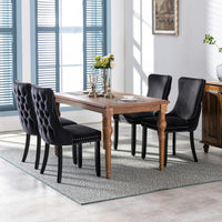2x Velvet Upholstered Dining Chairs Tufted Wingback Side Chair with Studs Trim Solid Wood Legs for Kitchen dining Kings Warehouse 