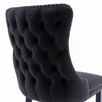 2x Velvet Upholstered Dining Chairs Tufted Wingback Side Chair with Studs Trim Solid Wood Legs for Kitchen dining Kings Warehouse 