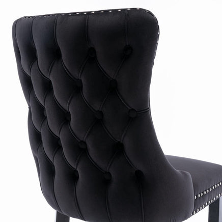 2x Velvet Upholstered Dining Chairs Tufted Wingback Side Chair with Studs Trim Solid Wood Legs for Kitchen dining Kings Warehouse 