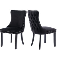 2x Velvet Upholstered Dining Chairs Tufted Wingback Side Chair with Studs Trim Solid Wood Legs for Kitchen dining Kings Warehouse 