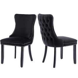 2x Velvet Upholstered Dining Chairs Tufted Wingback Side Chair with Studs Trim Solid Wood Legs for Kitchen dining Kings Warehouse 